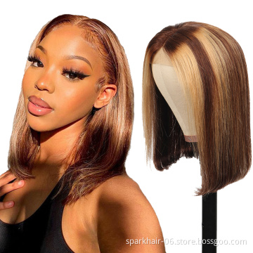 Short Bob Ombre P4/27 P4/30 Color 13*4 Lace Front Wig Piano Color Human Hair Wigs Highlight Brazilian Remy Hair Pre-Plucked Wigs